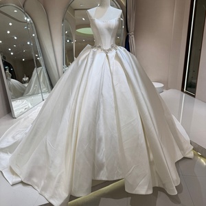 Dw0223 Elegant Satin <b>Wedding</b> <b>Dress</b> Structured Corset <b>Silver</b> Beaded Waist Pleated Ball Gown Luxury Bridal <b>Dress</b> Jancember - Product Image 1