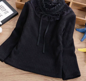 Leggings con Forro Polar para Niñas, Top de Otoño e Invierno, Camiseta de Manga Larga de Punto Grueso con Cuello de Encaje para Niños - Product Image 6