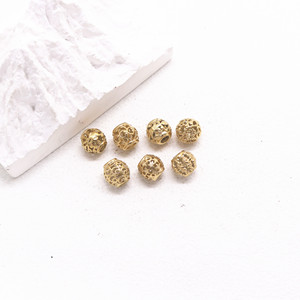 Perles d'espacement rondes creuses en acier inoxydable Yunnique pour la fabrication de bracelets, composants de bijoux plaqués or 8 mm - Product Image 5