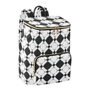 High-quality Customs Black White Check Women's <b>Backpack</b> Fashion Travel <b>Backpack</b> <b>Large</b> Gold Zipper Bag - Product Image 2
