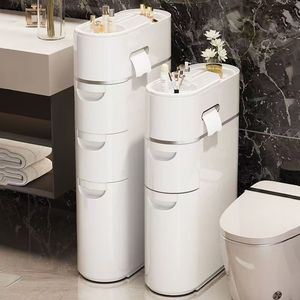 Meuble de rangement étroit blanc classique pour la maison, unité de rangement multicouche peu encombrante, meuble de salle de bain - Product Image 1