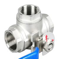 Vanne à bille en acier inoxydable à 3 voies DN15-DN50, vanne à bille filetée à port en T BSPP BSPT, vanne de régulation de débit manuelle pour eau, gaz, huile