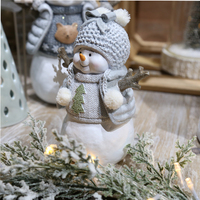 Figurine de bonhomme de neige en résine de Noël avec vêtements en laine et décorations flocons de neige pour la table de fête
