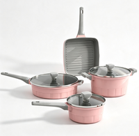 Ensemble de casseroles en alliage d'aluminium moulé sous pression, écologique, 7 pièces, revêtement céramique antiadhésif, design à fond plat, cadeau