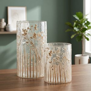 Decorative Handmade Lightweight <b>Glass</b> <b>Hurricane</b> <b>Candle</b> <b>Holder</b> Ribbed Floral Lantern for Pillar <b>Candle</b> Home Wedding Table Decor - Product Image 2