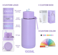 Bouteilles d'eau personnalisées avec logo, 34 oz (1000 ml), bouteilles isothermes en acier inoxydable pour le sport et la gym, avec intérieur en céramique isolé