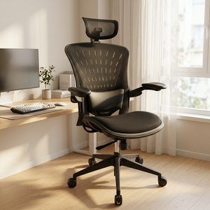 Silla de Oficina Ergonómica de Malla con Reposabrazos y Reposacabezas Ajustables, Base Giratoria, Diseño Contemporáneo, Respaldo Abierto, Estructura de Plástico - Product Image 2