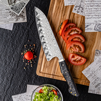 Grandsharp 7.5 pouces couteau Santoku japonais 67 couches acier damas Santoku couteau de cuisine en Fiber de carbone feuille d'or poignée en résine