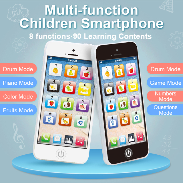 Educational Kids Mobile Phone Toy with 8 Functions Dazzling Lights Touch Screen-Durable Design