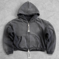 Sweat-shirts à capuche réversibles pour hommes, personnalisés OEM, en tissu épais délavé, style vintage effet soleil, avec bords coupés usés, streetwear, zippés