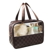 Ensemble de trousses de maquillage transparentes avec fermeture éclair et logo personnalisé, poignée souple, 3 pièces, organiseur de beauté portable, trousse de toilette de voyage