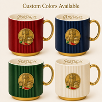 Tasse à café en céramique souvenir de Portugal, Europe, avec badge métallique en relief et rayures verticales, pour tasse en porcelaine fine, personnalisable OEM ODM, vente en gros