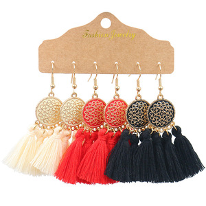 ต่างหูพู่สไตล์โบฮีเมียนสำหรับผู้หญิง เครื่องประดับแฟชั่นสำหรับงานปาร์ตี้ ชุดหลากสี โลหะผสมชุบทอง - Product Image 5