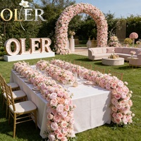 Chemin de table floral OLER en soie douce, motif corail rose, pour allée de mariage