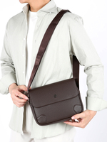 Sac à bandoulière horizontal en PU pour homme, multi-couches, sac messager à fermeture éclair, sangle réglable, pour les trajets quotidiens