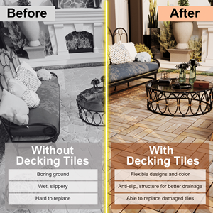 DB 30 pièces carreaux de pont imbriqués motif damier 12 \ "x 12 \" carré jaune acacia plancher extérieur lisse pour patio - Product Image 5