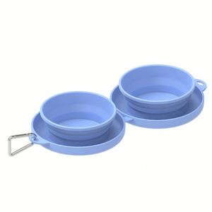 Bol double pliable portable 2 en 1 avec logo personnalisé pour les voyages et l'alimentation des animaux de compagnie pour les présentations - Product Image 1