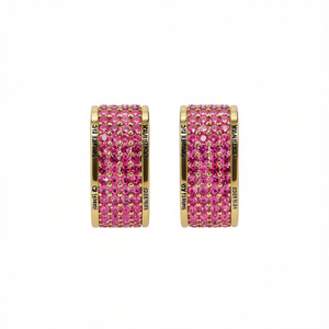 Dal 1987 Orecchini a Cerchio Placcati Oro con Pietra Rosa Micro Incastonata, Gioielli da Donna alla Moda, Stile Trendy per Feste E4630 - Product Image 1