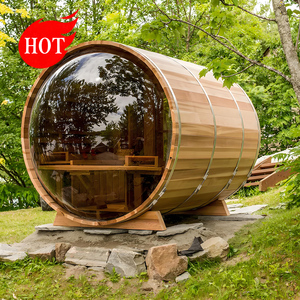 Moderne Gebogen Glas Panoramische <span class=keywords><strong>Outdoor</strong></span> 2-persoons Geïsoleerde Massief Hout Rode Ceder Vat Sauna Elektrisch Milieuvriendelijk Voor Villa Gebruik - Product Image 1