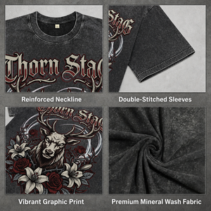 Custom Logo Heavyweight Acid Wash T Shirt Manufacturer <b>Vintage</b> Thorn Stag Graphic Print Oversized <b>Tee</b> For Clothing Brand - Product Image 2