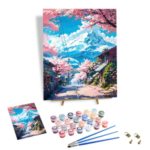 Recién llegados pintura por números estilo Anime Sakura Road bajo la montaña Nevada pintura al óleo por números pintura <span class=keywords><strong>de</strong></span> paisaje - Product Image 1