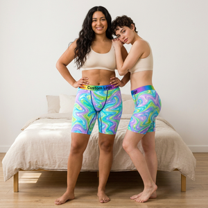 Culotte courte unisexe Queer WLW à motif marbré holographique, taille arc-<span class=keywords><strong>en</strong></span>-ciel, couture plate, respirante, logo personnalisé OEM, faible MOQ - Product Image 2
