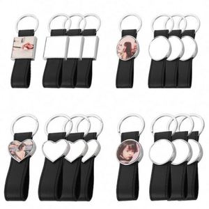 Llaveros de Corazón para Sublimación, Llaveros de Cuero PU Negro para Sublimación, Anillos de Llavero Personalizables DIY - Product Image 1