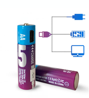 Logo SMARTOOOLS Custom OEM Baterai Lithium AA Isi Ulang 1300mAh Tipe-C Micro USB 1.5V Bersertifikasi CE/FCC 1200 Siklus 2 Tahun