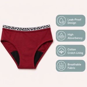 Culottes menstruelles anti-fuites pour femmes, flux abondant, absorbantes, respirantes, en nylon et élasthanne, taille mi-haute, protection intégrale - Product Image 2