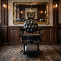 Fauteuil de Barbier Commercial en Cuir PU Noir avec Cadre Métallique – Confortable, Durable et Facile à Nettoyer pour Salon de Coiffure Masculin