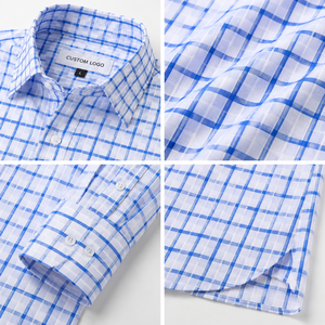 Chemise habillée ajustée pour homme, bleu à carreaux, manches longues, chemise formelle de bureau, logo personnalisé, uniforme de bureau, marque privée - Product Image 3