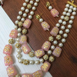 ชุดสร้อยคอลูกปัด3ชั้นคุณภาพสูงสำหรับผู้หญิงชุดสร้อยคอประดับมุกยาวชุบทองชุดสำหรับงานแต่งงานงานปาร์ตี้ - Product Image 1