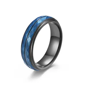 High quality 6mm Tungsten Steel Blue and Black Super Hard Ring High Polished Rhombic Surface Rings for Men and Women