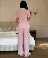 Pyjama décontracté rose à carreaux pour femme, ensemble deux pièces, vêtements de nuit et d'intérieur, pyjamas personnalisables ODM