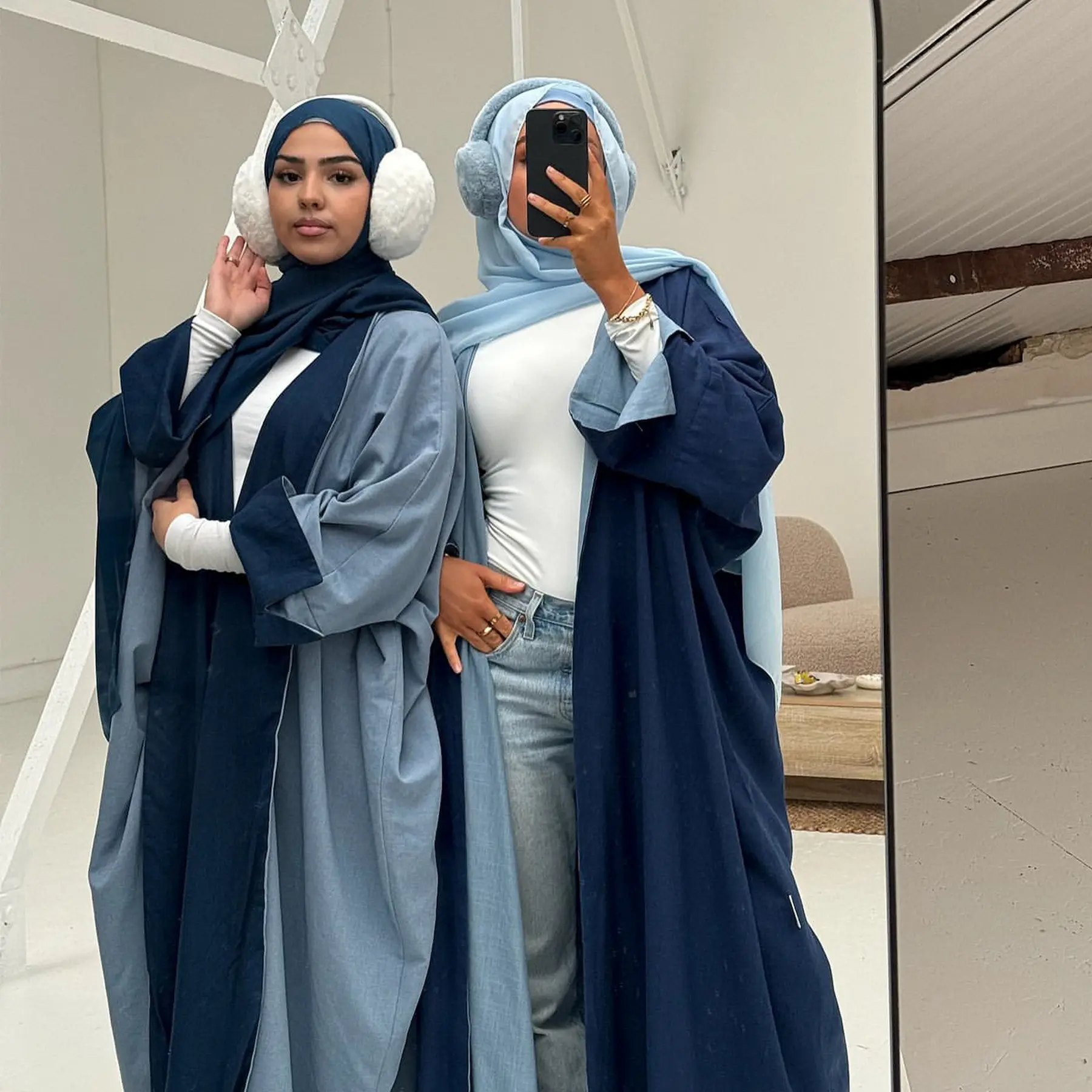 Шарут 2024 Оптовая Продажа Дубай исламское Айд скромное абайское кимоно мусульманское женское платье с обеих сторон с двусторонней льняной открытой абайей