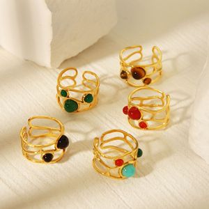 Tính Khí Vàng Nhẫn Quý Cổ Điển Hình Bầu Dục Màu Xanh Lá Cây Đá Quý Bead Vòng Dễ Dàng Phù Hợp Cao-End Rực Rỡ Xu Hướng Đồ Trang Sức Cho Phụ Nữ - Product Image 1