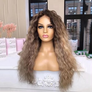 Perruques blondes ombrées brun clair, perruques à fermeture frontale en dentelle 13x4, cheveux humains pré-épilés, cheveux vierges brésiliens non traités, perruques bouclées sans colle - Product Image 3