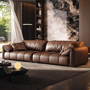 Factory Direct Black Elephant Ear Leather Luxury Modern Sectional <strong>Sofa</strong> Set Genuine <strong>Material</strong> Black for Living Room Filled Sponge - Product Image 1