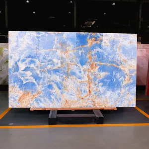 แผ่นหินอ่อนลายเมฆมงคลพื้นหลังทีวีหินอ่อนโอนิกซ์สีฟ้าหรูหรา - Product Image 2