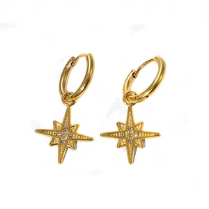 DYZ INS jewelry Star Shape 18k Gold Fashion Titanium Hoop Zircon Gold Plated Stainless Steel Hoop Earring