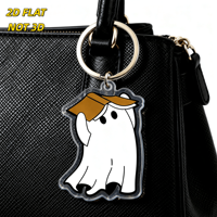 Porte-clés en acrylique fantôme avec chapeau, mignon, découpé, breloque d'Halloween pour les fans d'horreur, étudiants, joueurs, pendentif transparent et durable