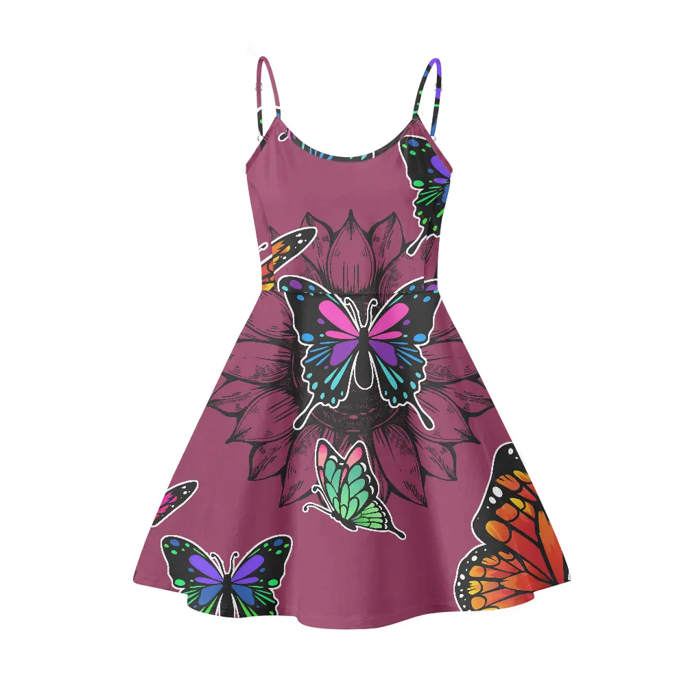 Cheap Colorful 3d Butterfly Sunflower Print Lady Party Slip Dress Casual A Line Dress Weddings Woman Knee Length Slip On Dress