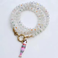 Kalung Batu Alam Baru dengan Liontin Ikan, Kancing Pelaut, Cincin O Baja Anti Karat, Liontin Lepas Pasang DIY untuk Wanita