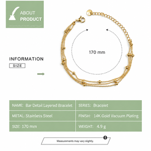 Pulsera de Barra con Detalles en Capas, Chapada en Oro de 14K, 0.3mm, Recubrimiento al Vacío, para Mujer, Modelo SL8223 - Product Image 3