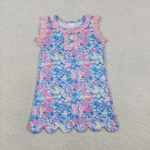 Vestido de Verano RTS para Niñas Pequeñas, Estampado Floral Informal, Algodón y Elastano, Corte en A, Borde Festoneado, Transpirable, Estilo Boutique, con Volantes - Product Image 2