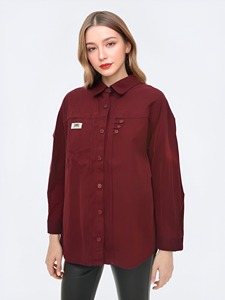 2025 été nouveau Offre Spéciale coton décontracté à manches longues Blouse hauts pour femmes brodé Logo revers Simple chemise ample pour dames - Product Image 2