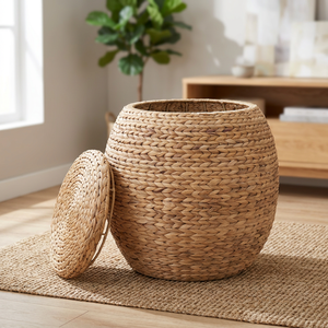 Handwoven Natural Water hyacinth Storage <b>Basket</b> <b>With</b> <b>Lid</b> Rustic Bowl Style Multi Purpose Eco Friendly Organizer - Product Image 3