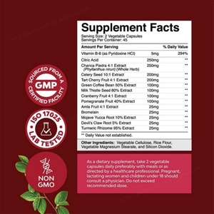 60 120 Capsules Détoxifiantes à base de plantes pour l'acide urique et le nettoyage des reins, Complément essentiel quotidien pour les articulations - Product Image 2