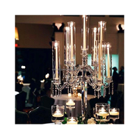 Le plus populaire lustre bougeoir de mariage en cristal clair de haute qualité à 9 bras pour la décoration de table de mariage