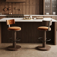 Tabouret de bar en bois de chêne, finition noyer noir premium, chaise pivotante, tabouret de comptoir luxueux rembourré avec repose-pieds en acier inoxydable doré